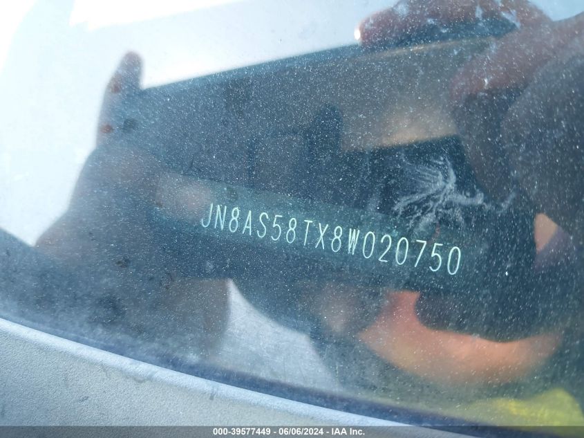 2008 Nissan Rogue Sl VIN: JN8AS58TX8W020750 Lot: 39577449