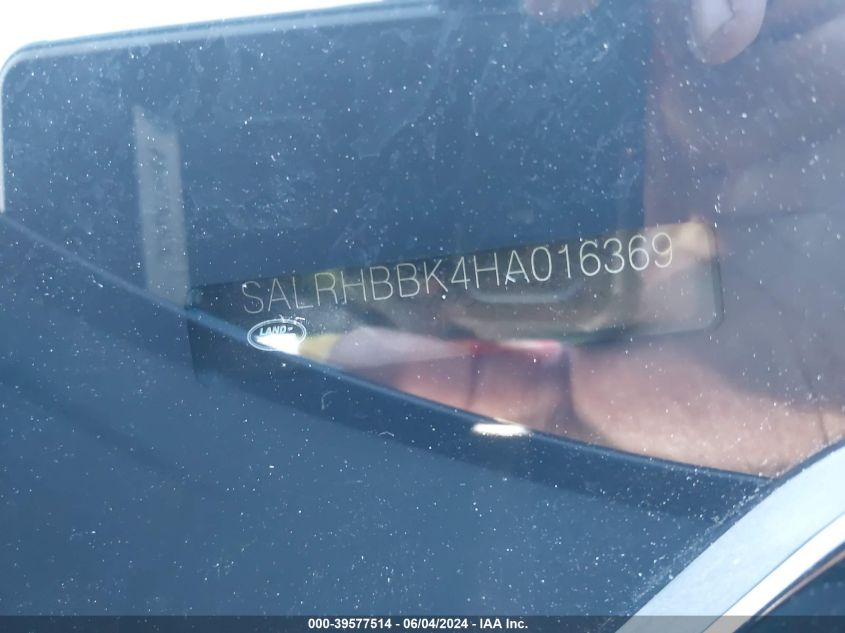 2017 Land Rover Discovery Hse Luxury VIN: SALRHBBK4HA016369 Lot: 39577514