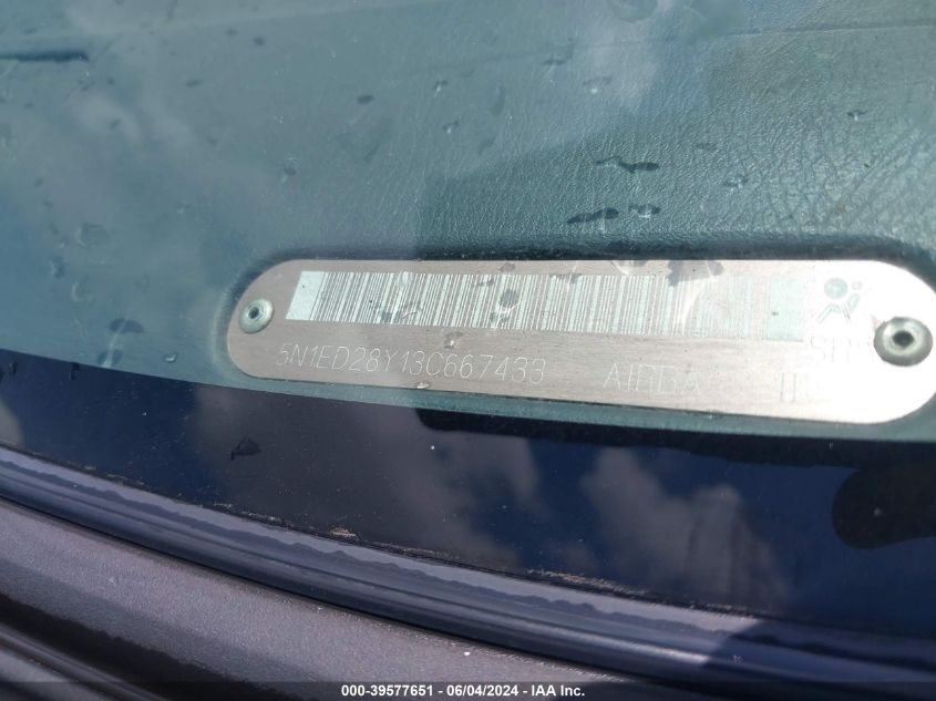 2003 Nissan Xterra Xe VIN: 5N1ED28Y13C667433 Lot: 39577651