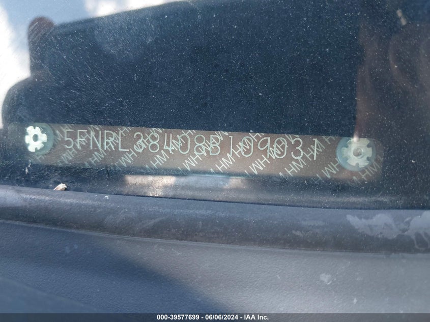 2008 Honda Odyssey Ex VIN: 5FNRL38408B109031 Lot: 39577699