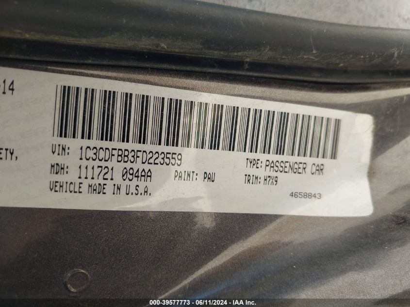 2015 Dodge Dart Sxt VIN: 1C3CDFBB3FD223559 Lot: 39577773