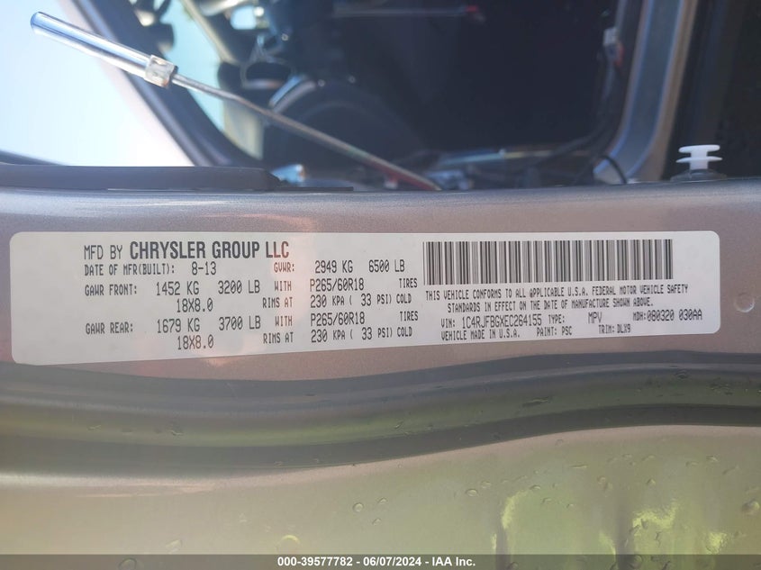 2014 Jeep Grand Cherokee Limited VIN: 1C4RJFBGXEC264155 Lot: 39577782