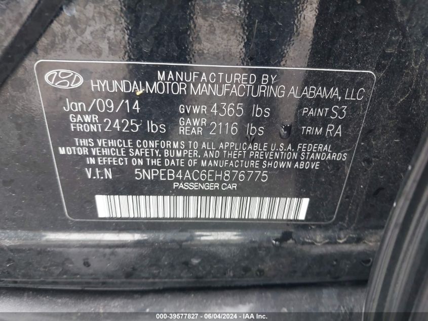 2014 HYUNDAI SONATA GLS - 5NPEB4AC6EH876775