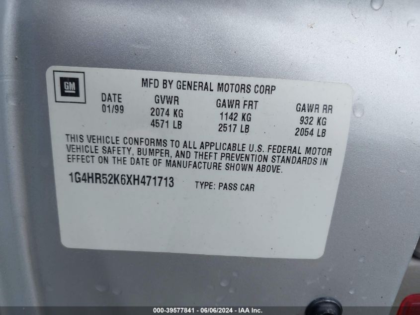1999 Buick Lesabre Limited VIN: 1G4HR52K6XH471713 Lot: 39577841