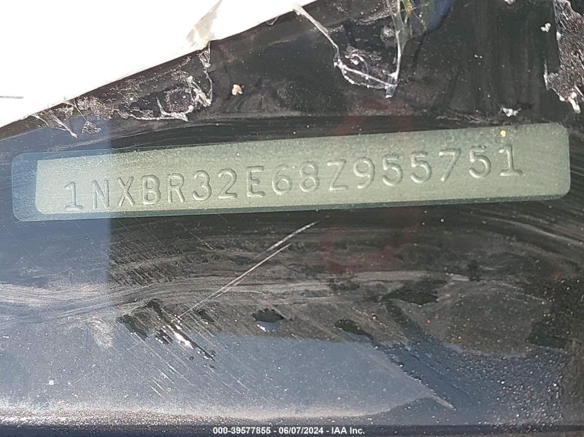 2008 Toyota Corolla Le VIN: 1NXBR32E68Z955751 Lot: 39577855