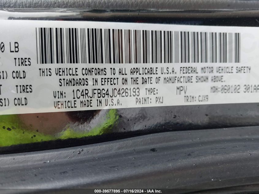 2018 Jeep Grand Cherokee Limited 4X4 VIN: 1C4RJFBG4JC426193 Lot: 39577895