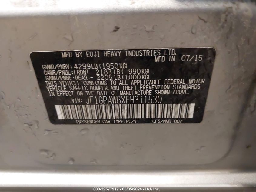 2015 Subaru Impreza 2.0I Sport Limited VIN: JF1GPAW6XFH311530 Lot: 39577912