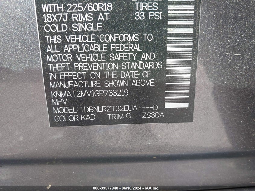 2016 Nissan Rogue Sl VIN: KNMAT2MV3GP733219 Lot: 39577940