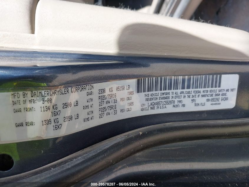 2001 Jeep Grand Cherokee Laredo VIN: 1J4GX48S71C552970 Lot: 39578287