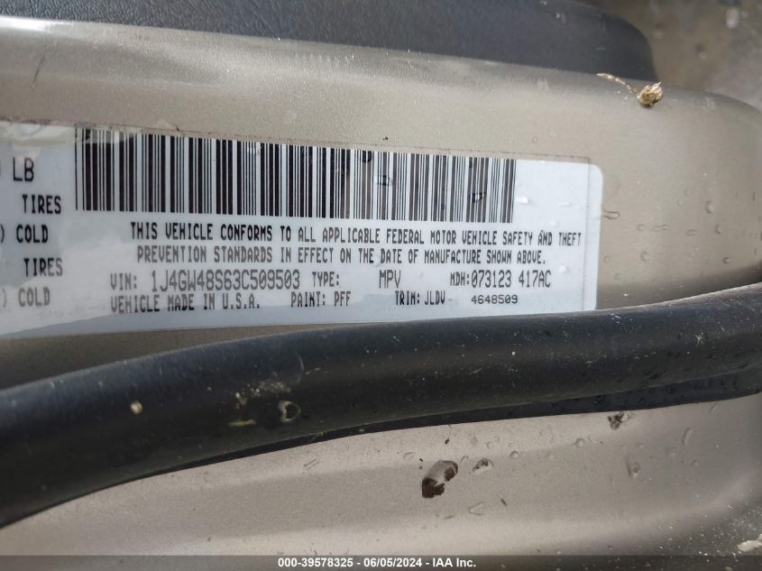 2003 Jeep Grand Cherokee Laredo VIN: 1J4GW48S63C509503 Lot: 39578325