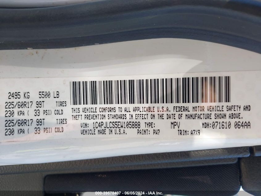 2014 Jeep Cherokee Latitude VIN: 1C4PJLCS5EW105888 Lot: 39578407