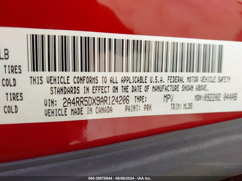 2010 Chrysler Town & Country Touring VIN: 2A4RR5DX9AR124206 Lot: 39578544