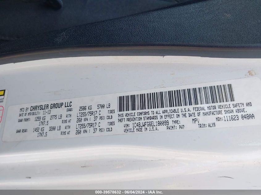 2014 Jeep Wrangler Unlimited Rubicon VIN: 1C4BJWFG6EL180099 Lot: 39578632