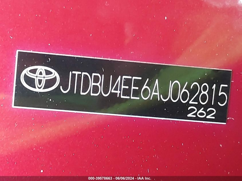 2010 Toyota Corolla Le VIN: JTDBU4EE6AJ062815 Lot: 39578663