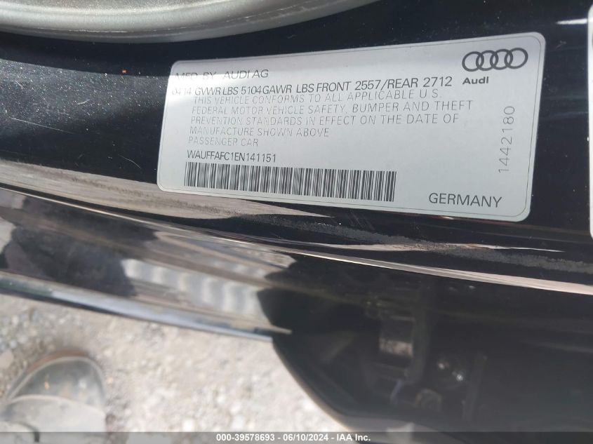 2014 Audi A6 2.0T Premium VIN: WAUFFAFC1EN141151 Lot: 39578693