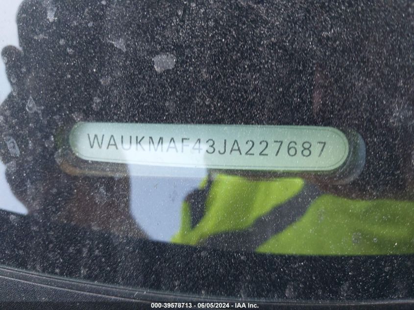 2018 Audi A4 2.0T Tech Ultra Premium/2.0T Ultra Premium VIN: WAUKMAF43JA227687 Lot: 39578713