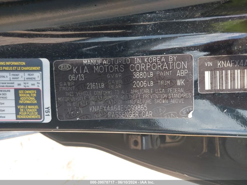 2014 Kia Forte Lx VIN: KNAFX4A64E5099865 Lot: 39578717