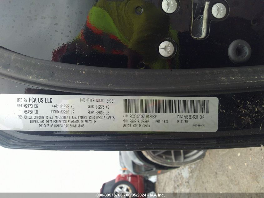 2018 Dodge Challenger Srt Hellcat Widebody VIN: 2C3CDZC97JH130634 Lot: 39578765