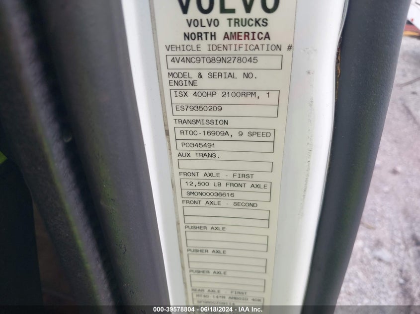 2009 Volvo Vn Vnl VIN: 4V4NC9TG89N278045 Lot: 39578804