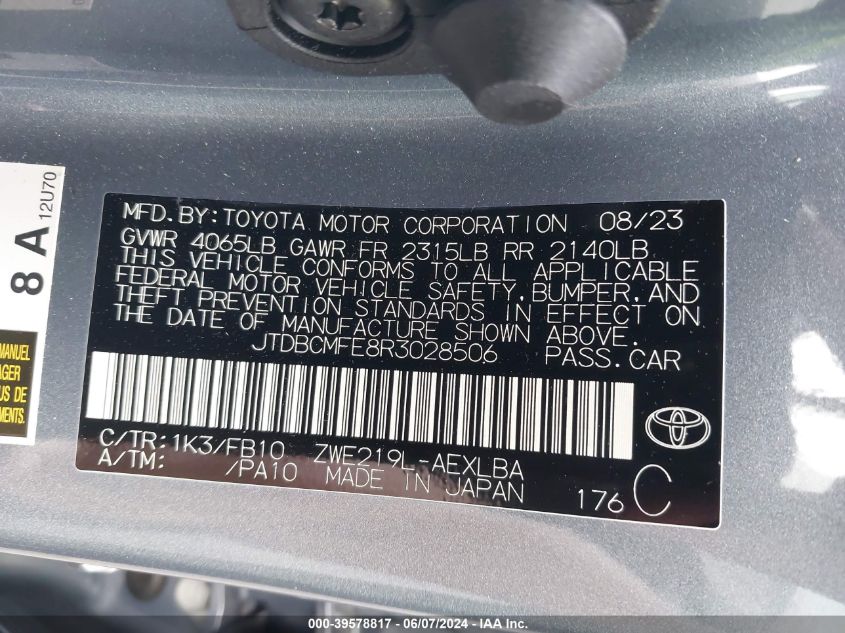 2024 TOYOTA COROLLA HYBRID LE - JTDBCMFE8R3028506