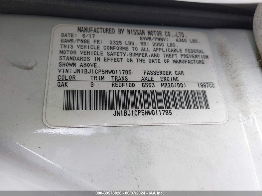 2017 Nissan Rogue Sport S VIN: JN1BJ1CP5HW011785 Lot: 39578828