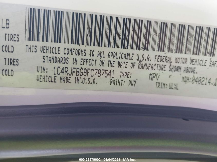 2015 Jeep Grand Cherokee Limited VIN: 1C4RJFBG9FC787541 Lot: 39579002