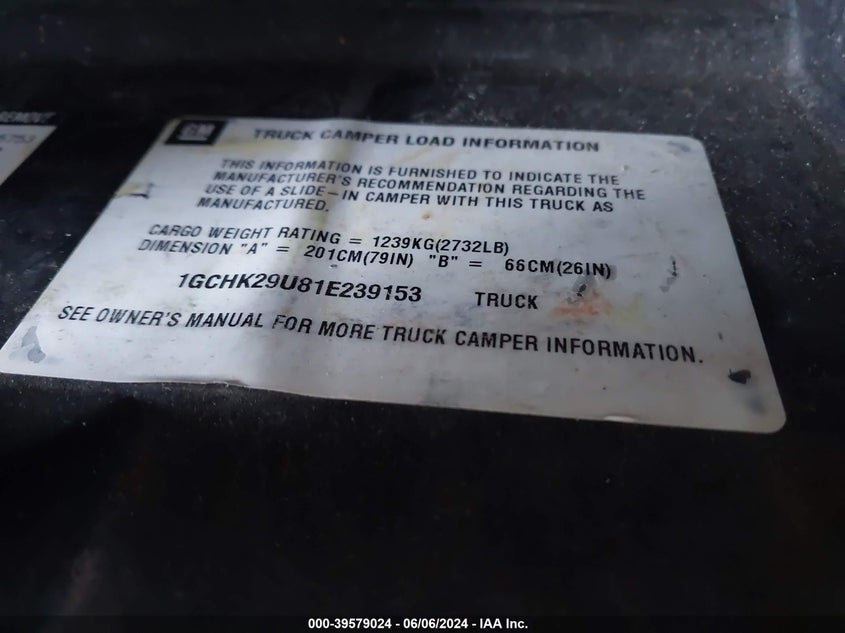 2001 Chevrolet Silverado 2500Hd Ls VIN: 1GCHK29U81E239153 Lot: 39579024