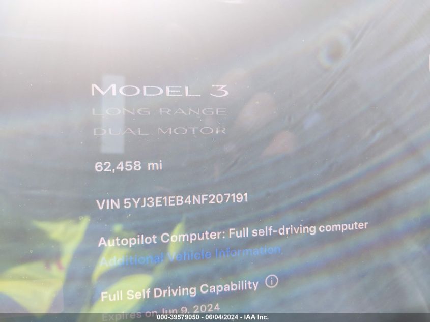 2022 TESLA MODEL 3 LONG RANGE DUAL MOTOR ALL-WHEEL DRIVE - 5YJ3E1EB4NF207191