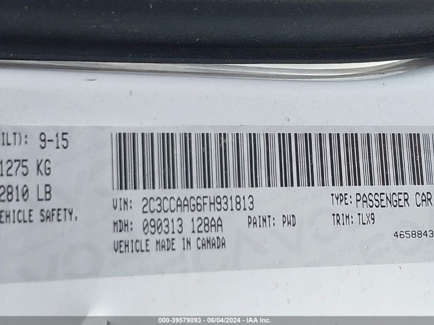 2015 Chrysler 300 Limited VIN: 2C3CCAAG6FH931813 Lot: 39579093