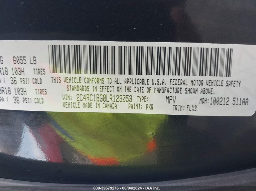 2020 Chrysler Pacifica Touring L VIN: 2C4RC1BG8LR123053 Lot: 39579276