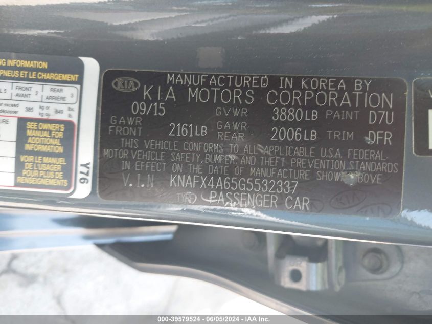 2016 Kia Forte Lx VIN: KNAFX4A65G5532337 Lot: 39579524