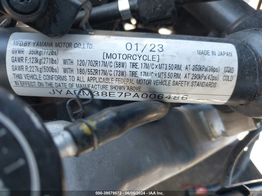 VIN JYARM38E7PA006486 2023 YAMAHA YZFR7