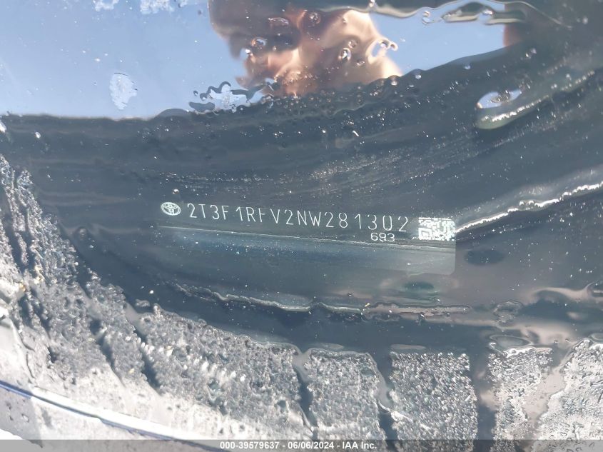 2022 Toyota Rav4 Le VIN: 2T3F1RFV2NW281302 Lot: 39579637