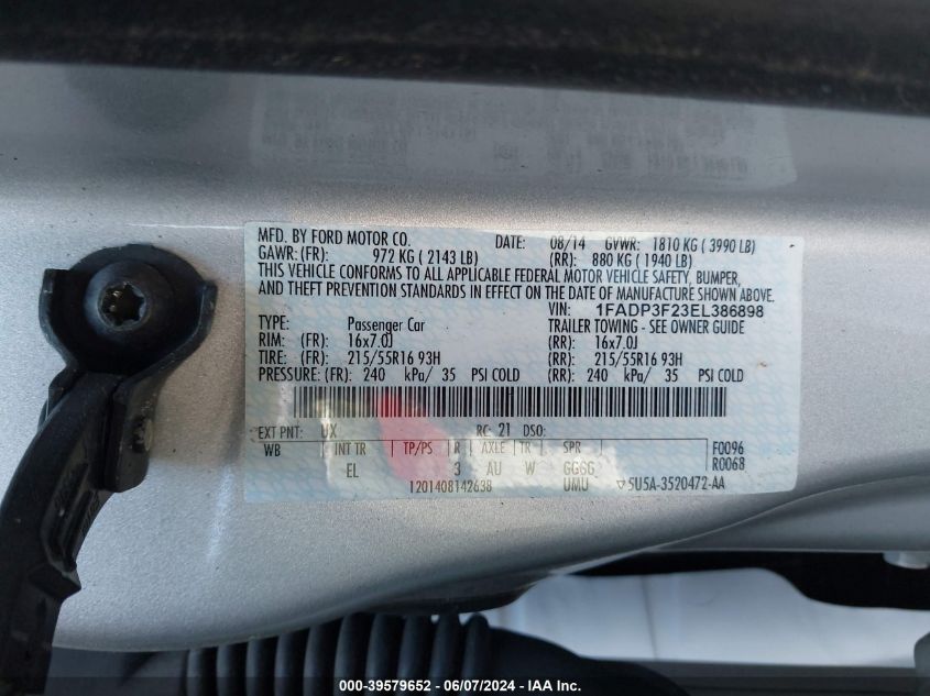 1FADP3F23EL386898 2014 Ford Focus Se