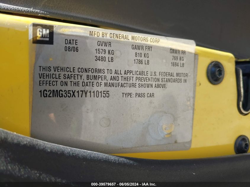 2007 Pontiac Solstice Gxp VIN: 1G2MG35X17Y110155 Lot: 39579657