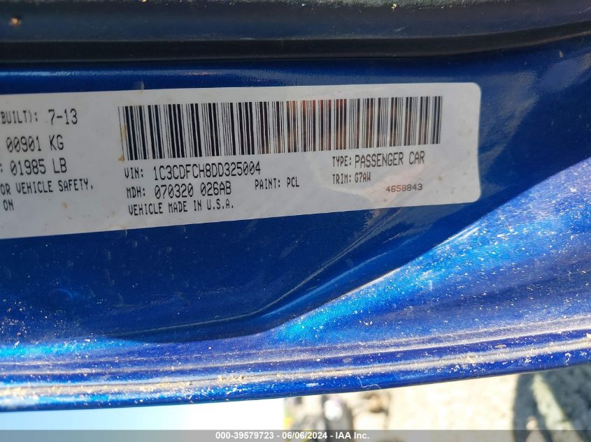2013 Dodge Dart Limited VIN: 1C3CDFCH8DD325004 Lot: 39579723