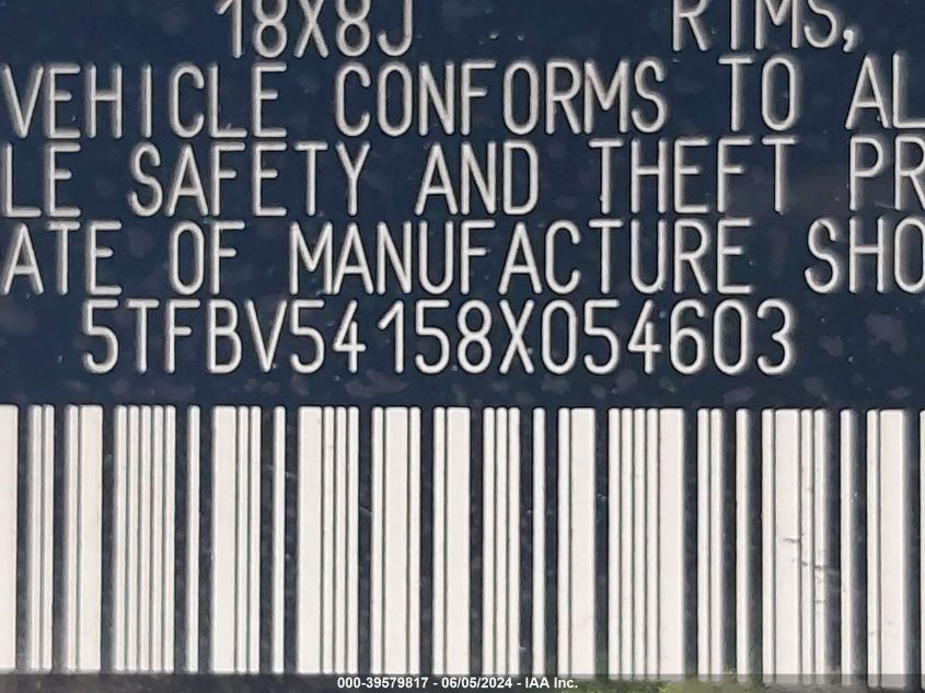 2008 Toyota Tundra Sr5 5.7L V8 VIN: 5TFBV54158X054603 Lot: 39579817