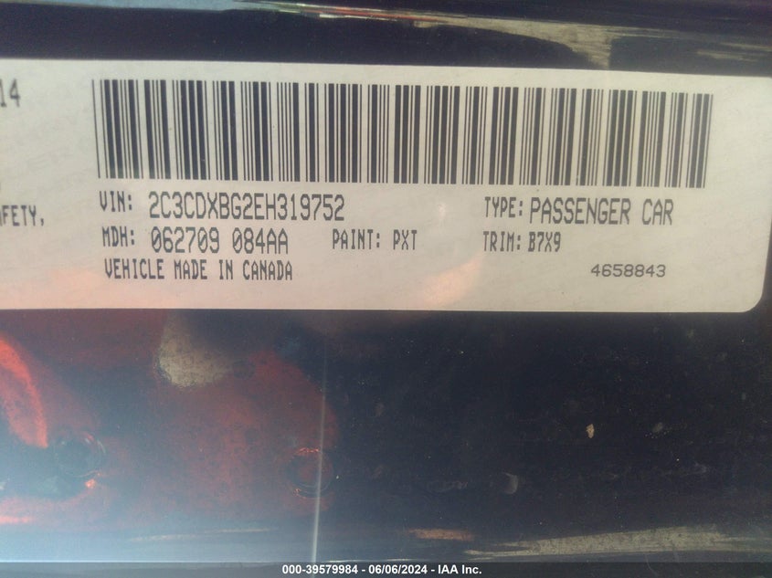 2014 Dodge Charger Se VIN: 2C3CDXBG2EH319752 Lot: 39579984