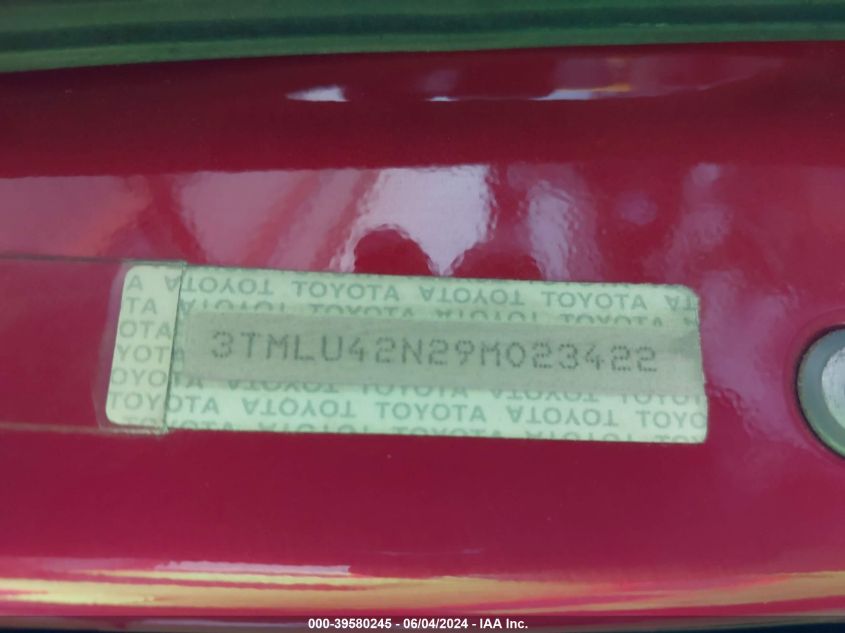 2009 Toyota Tacoma Base V6 VIN: 3TMLU42N29M023422 Lot: 39580245