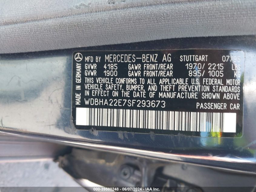1995 Mercedes-Benz C 220 VIN: WDBHA22E7SF293673 Lot: 39580248