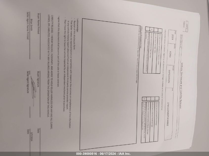 2023 Ford Expedition Limited VIN: 1FMJU2A86PEA34882 Lot: 39580516