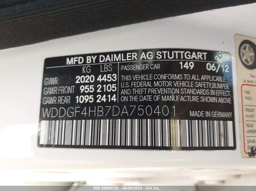 2013 Mercedes-Benz C 250 Luxury/Sport VIN: WDDGF4HB7DA750401 Lot: 39580723