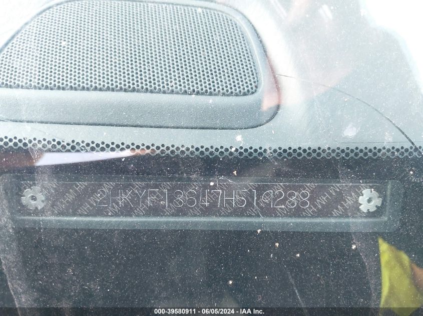 2007 Honda Pilot Ex-L VIN: 2HKYF18647H519288 Lot: 39580911