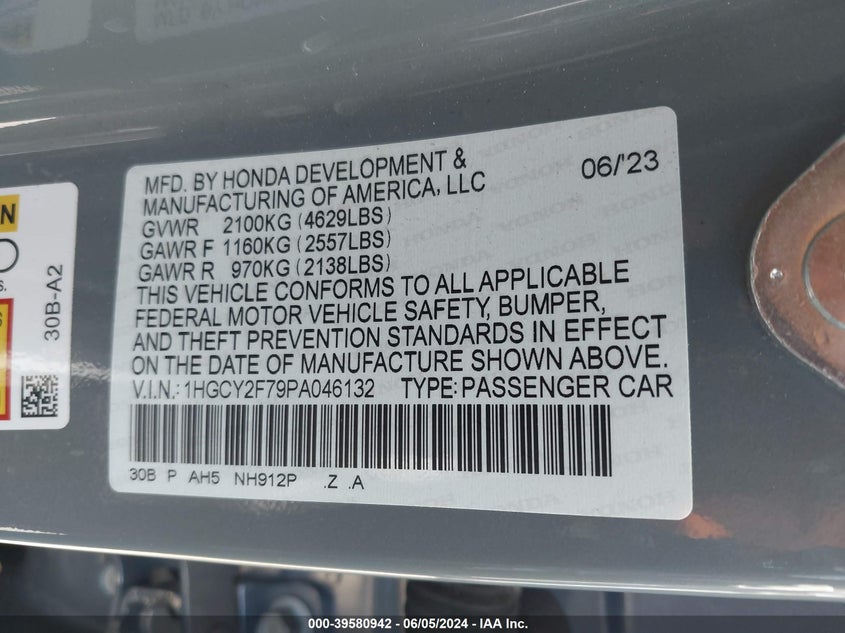 VIN 1HGCY2F79PA046132 2023 HONDA ACCORD HYBRID SPORT-L