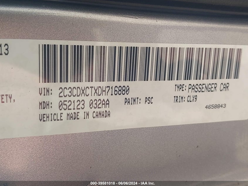 2013 Dodge Charger R/T Plus VIN: 2C3CDXCTXDH716880 Lot: 39581018