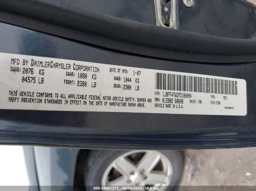 2007 Jeep Compass Sport VIN: 1J8FF47W37D180094 Lot: 39581211