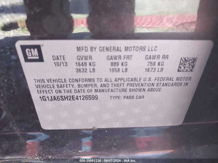 2014 Chevrolet Sonic Ls Auto VIN: 1G1JA6SH2E4126599 Lot: 39581238