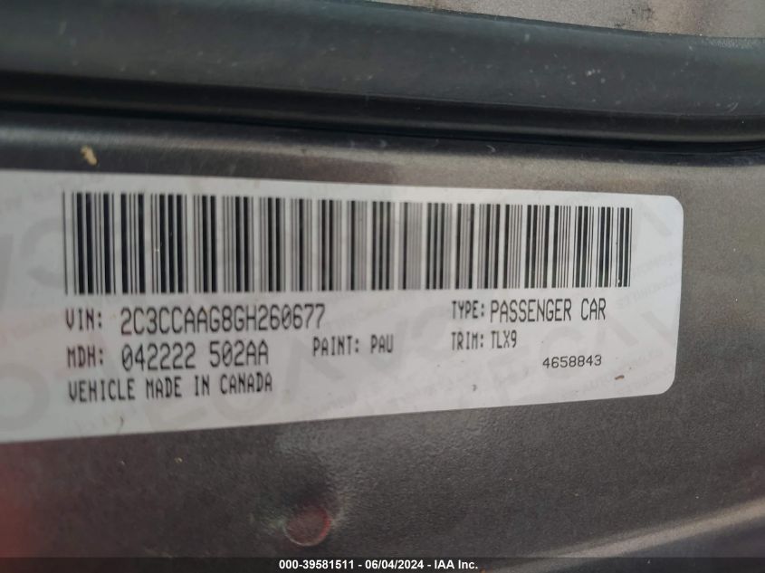 2016 Chrysler 300 Limited VIN: 2C3CCAAG8GH260677 Lot: 39581511