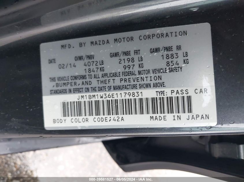 2014 Mazda Mazda3 S Grand Touring VIN: JM1BM1W36E1179831 Lot: 39581527