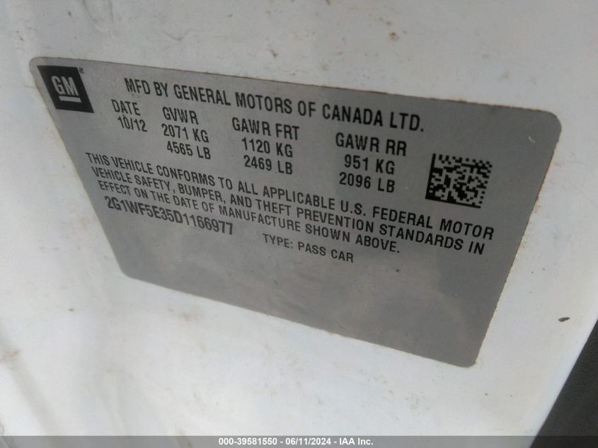 2013 Chevrolet Impala Ls VIN: 2G1WF5E35D1166977 Lot: 39581550